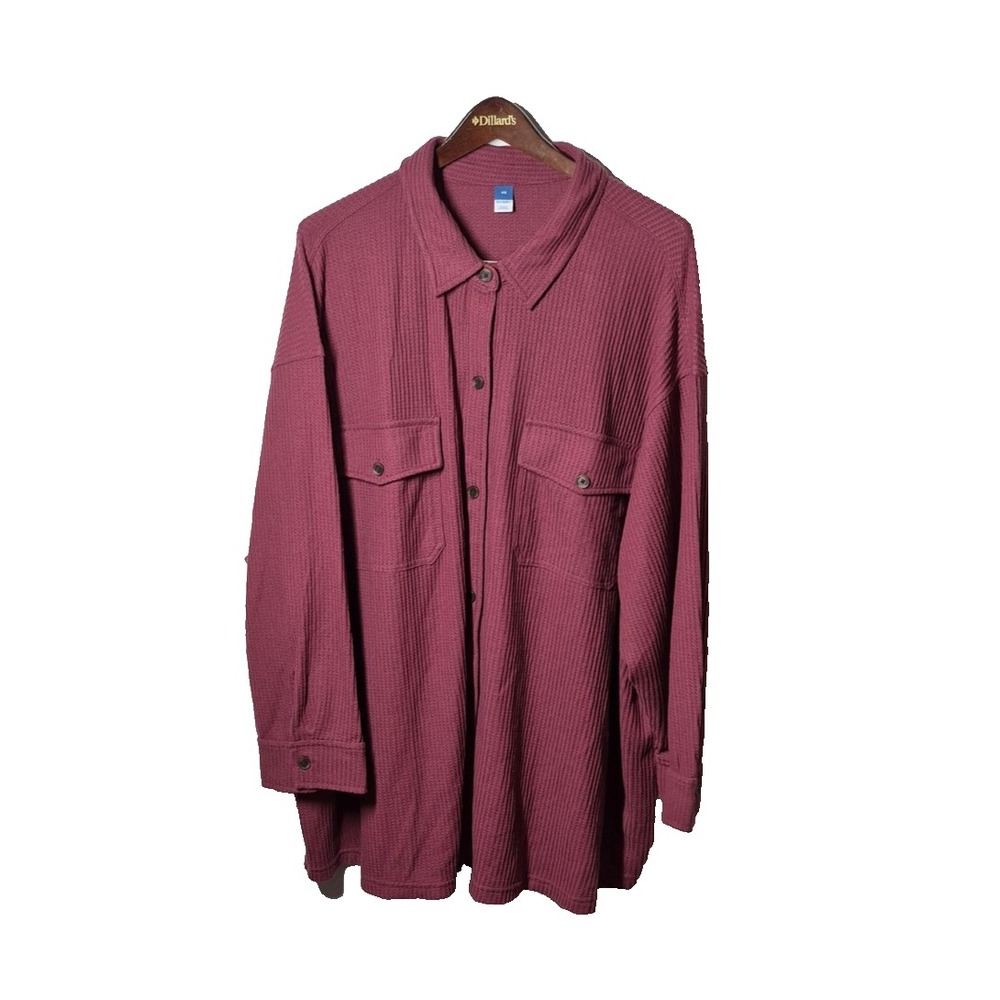 Old Navy Knit Lounge Shirt Mens 4X Dark Redwood Waffle Long Sleeve Button Up